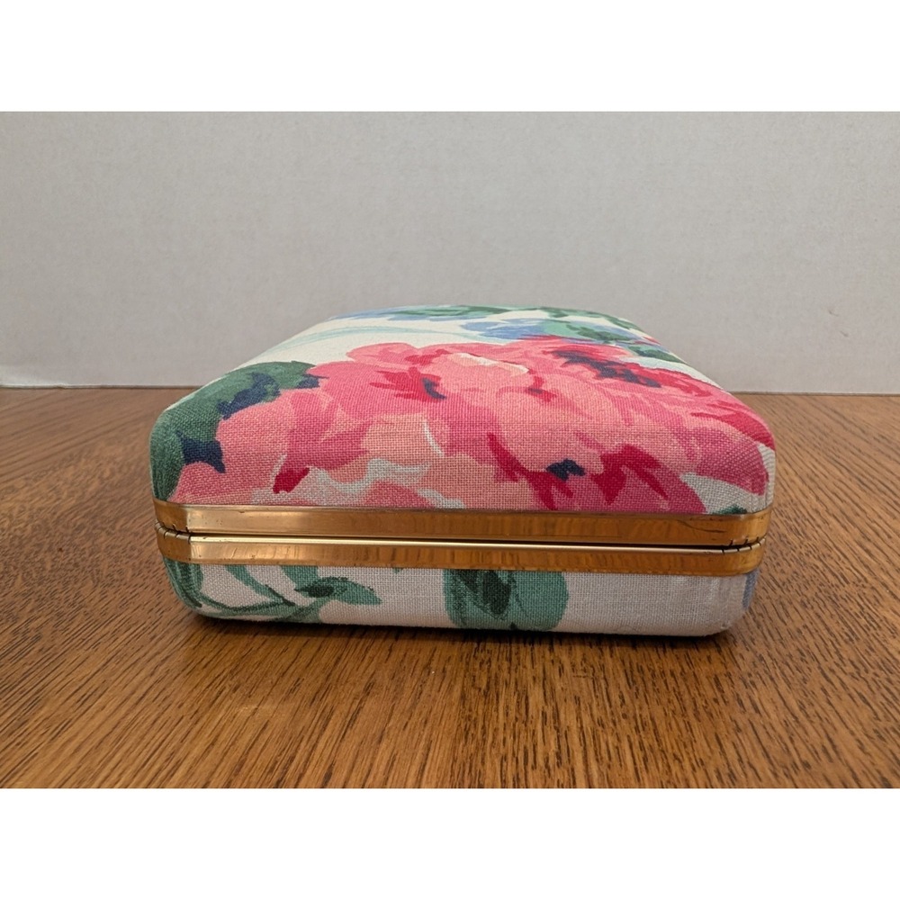 Vintage Floral Travel Jewelry Hard Case Clam Shell/Mirror/5.5x3.75x1.5" - Picture 7 of 8